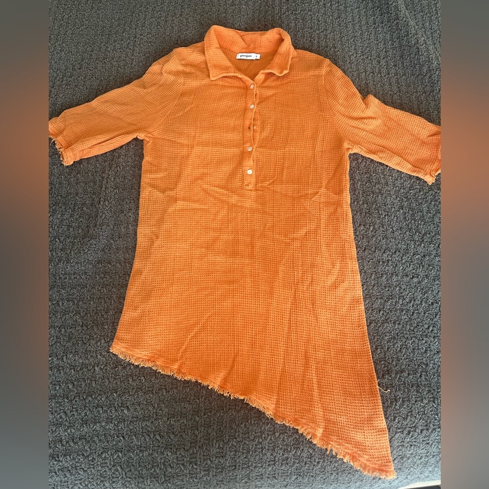 Gimaguas Orange Waffle-Knit Polo Top